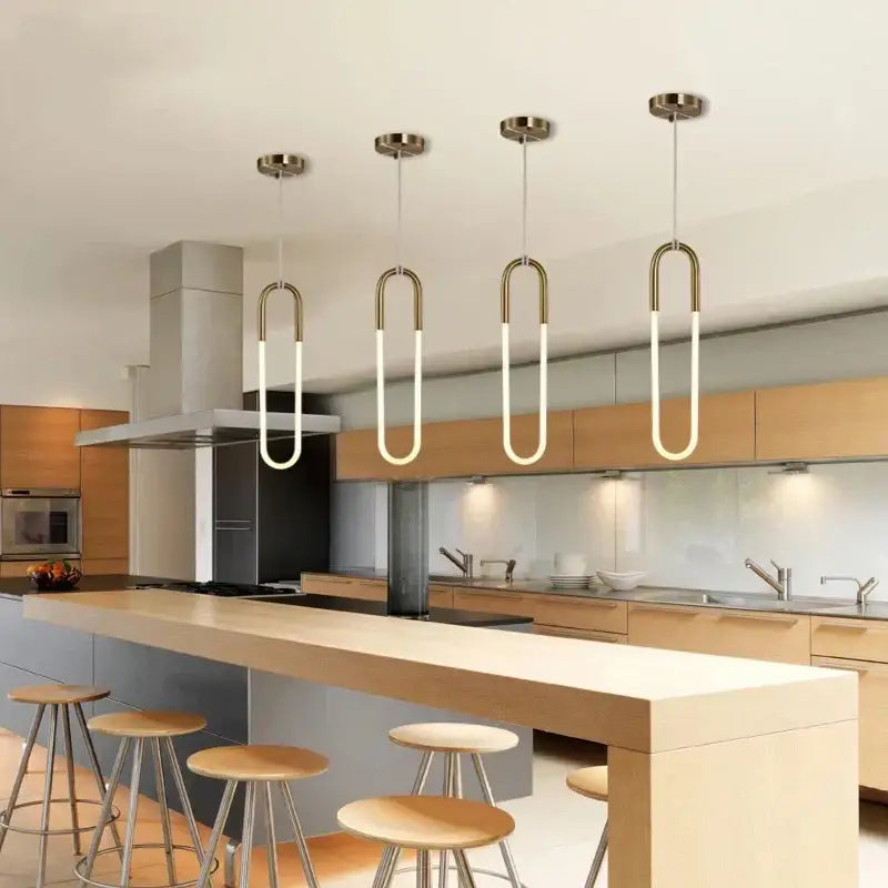 Modern gold & white pendant lights living room curved hanging lamp