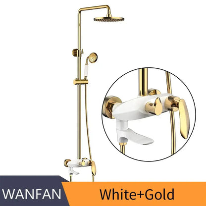 Modern gold & white shower head faucet set bathroom system