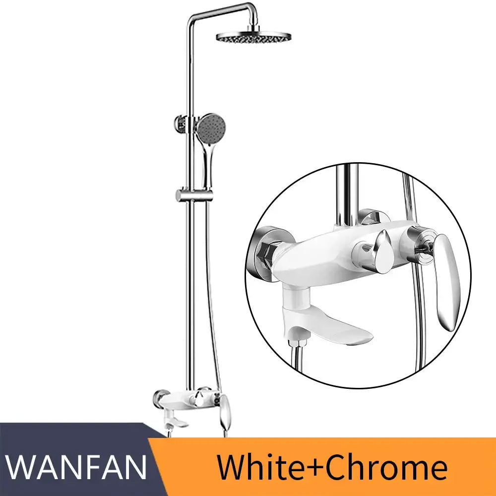 Modern gold & white shower head faucet set bathroom system