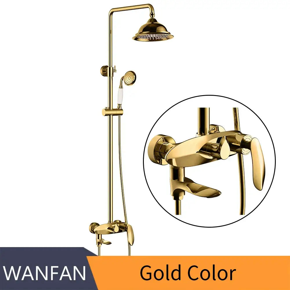 Modern gold & white shower head faucet set bathroom system