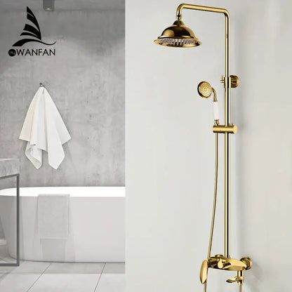 Modern gold & white shower head faucet set bathroom system