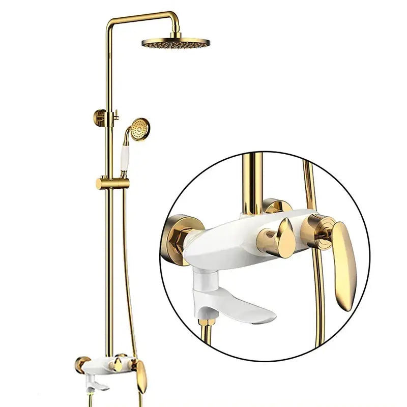 Modern gold & white shower head faucet set bathroom system