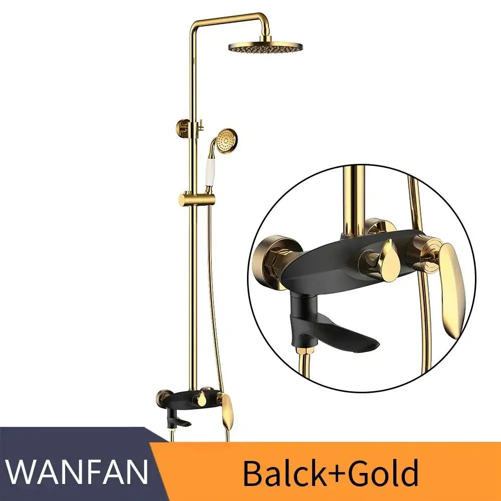 Modern gold & white shower head faucet set bathroom system