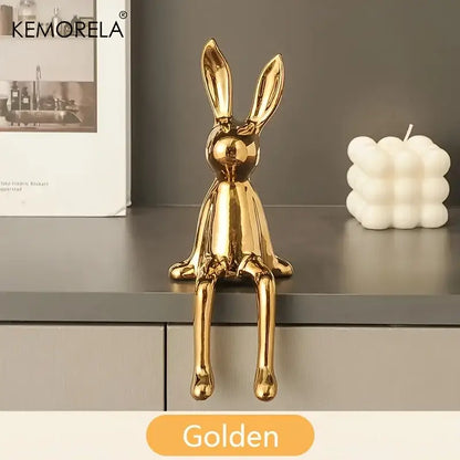 Modern gold white & silver sitting rabbit ornament living room decor
