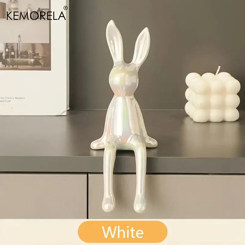 Modern gold white & silver sitting rabbit ornament living room decor