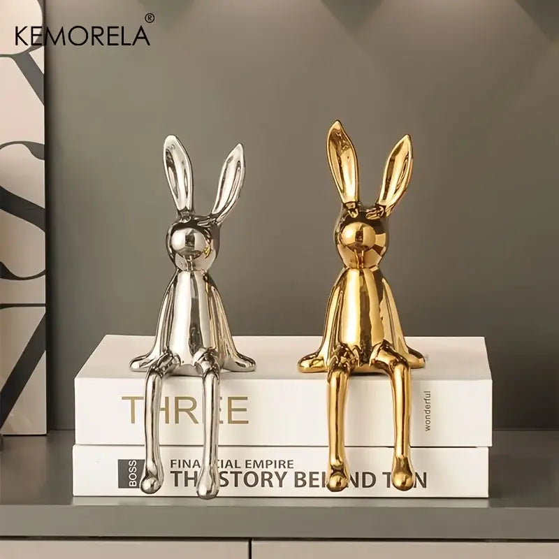 Modern gold white & silver sitting rabbit ornament living room decor