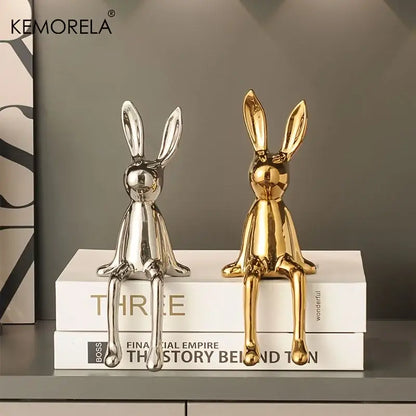 Modern gold white & silver sitting rabbit ornament living room decor
