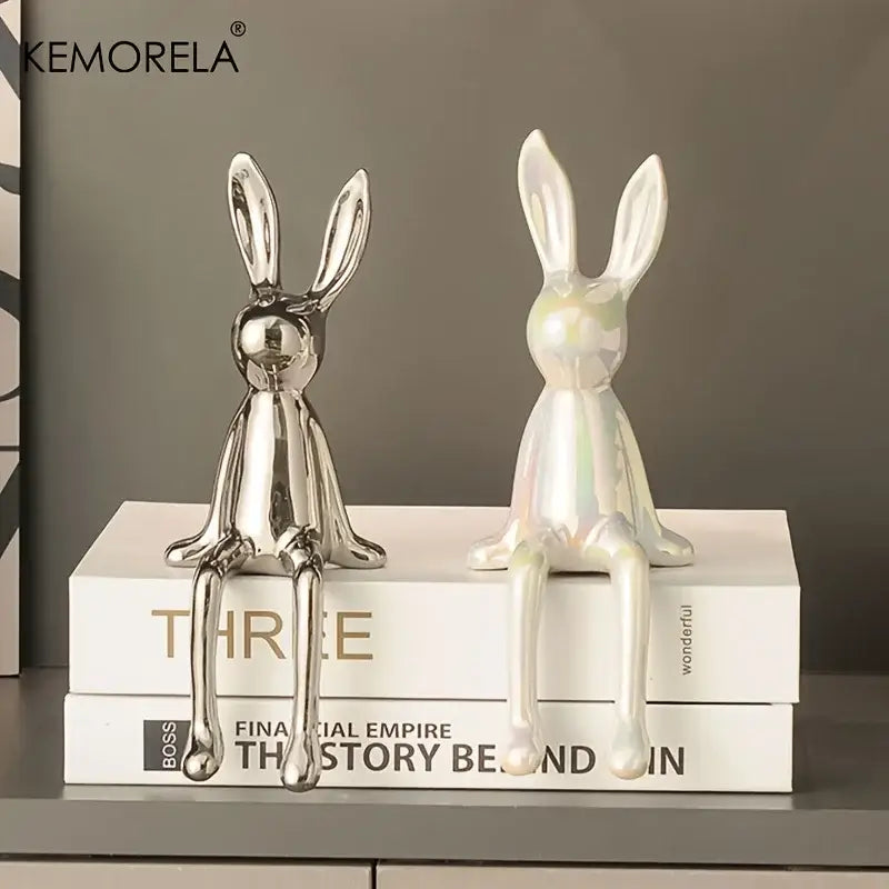 Modern gold white & silver sitting rabbit ornament living room decor