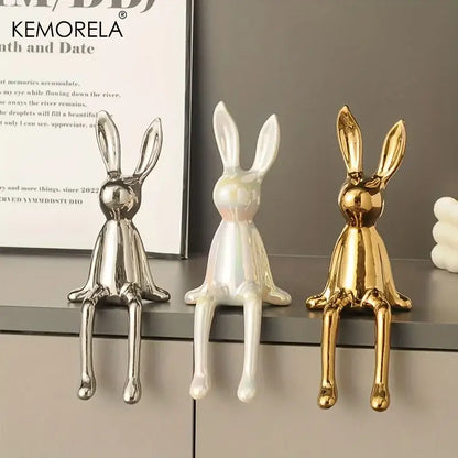 Modern gold white & silver sitting rabbit ornament living room decor
