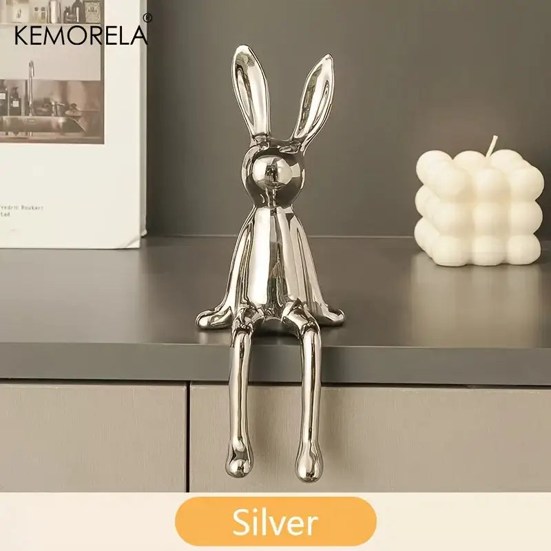 Modern gold white & silver sitting rabbit ornament living room decor