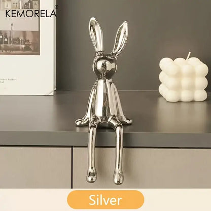 Modern gold white & silver sitting rabbit ornament living room decor