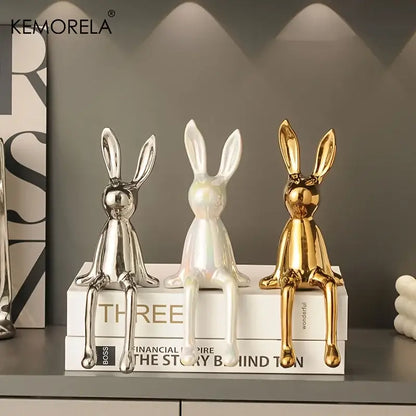 Modern gold white & silver sitting rabbit ornament living room decor