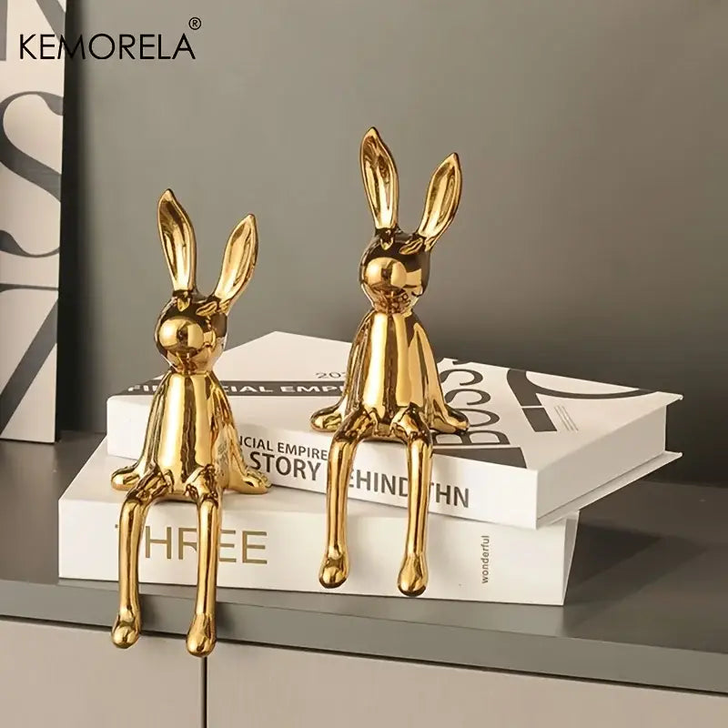 Modern gold white & silver sitting rabbit ornament living room decor