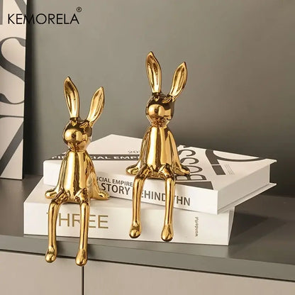 Modern gold white & silver sitting rabbit ornament living room decor