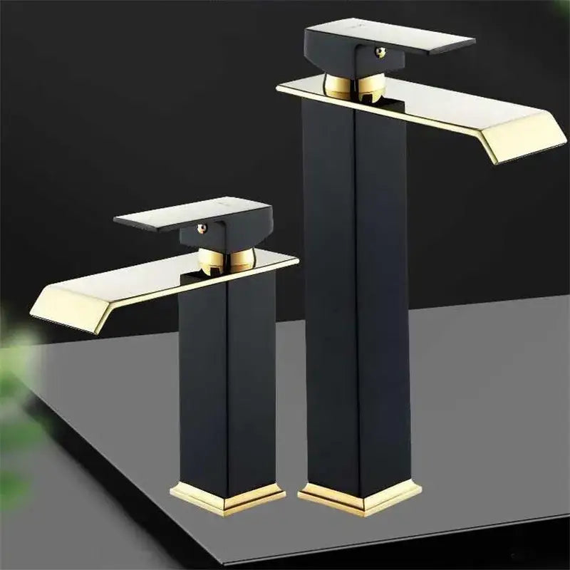 Modern gold & white waterfall basin faucet bathroom sink tap