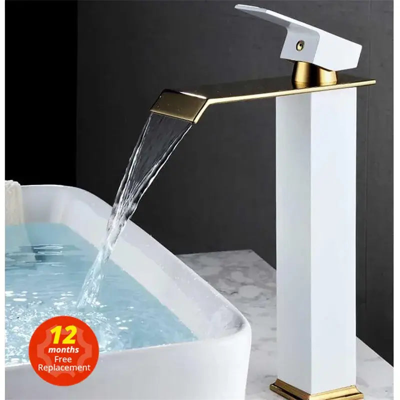 Modern gold & white waterfall basin faucet bathroom sink tap