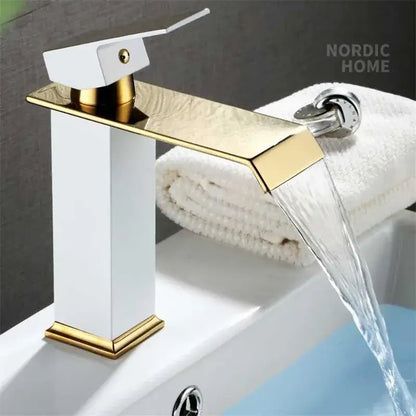 Modern gold & white waterfall basin faucet bathroom sink tap