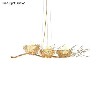 Modern gold wire mesh bird nest chandelier dining room island light
