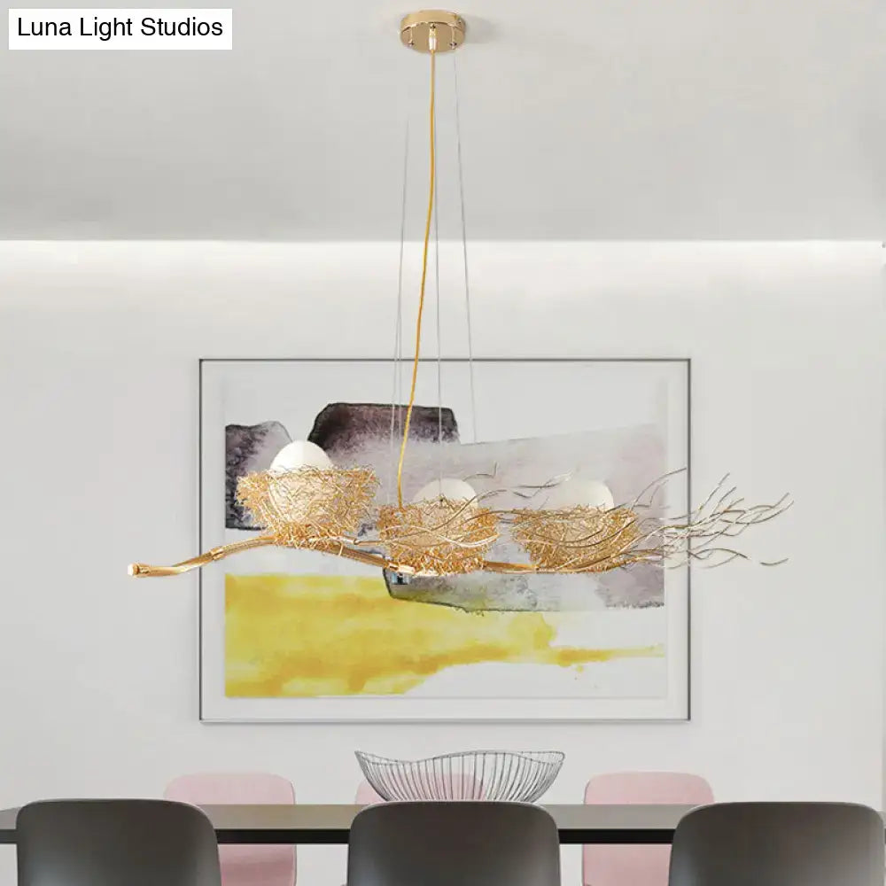 Modern gold wire mesh bird nest chandelier dining room island light