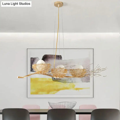 Modern gold wire mesh bird nest chandelier dining room island light