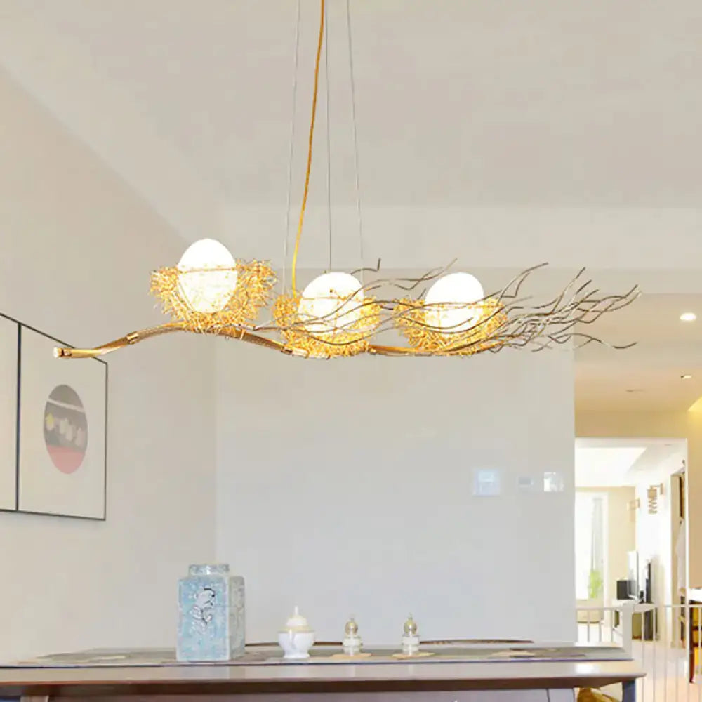 Modern gold wire mesh bird nest chandelier dining room island light