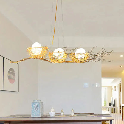 Modern gold wire mesh bird nest chandelier dining room island light