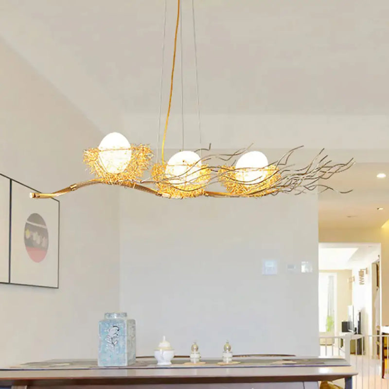 Modern gold wire mesh bird nest chandelier dining room island light