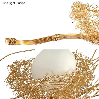 Modern gold wire mesh bird nest chandelier dining room island light