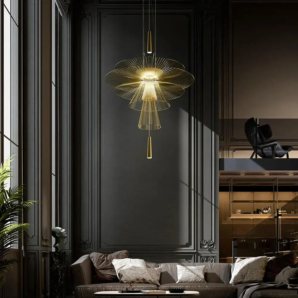 Modern gold wireframe gravity suspension lamp dining room chandelier