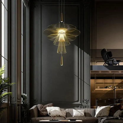 Modern gold wireframe gravity suspension lamp dining room chandelier