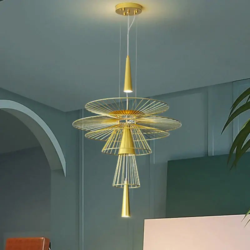 Modern gold wireframe gravity suspension lamp dining room chandelier