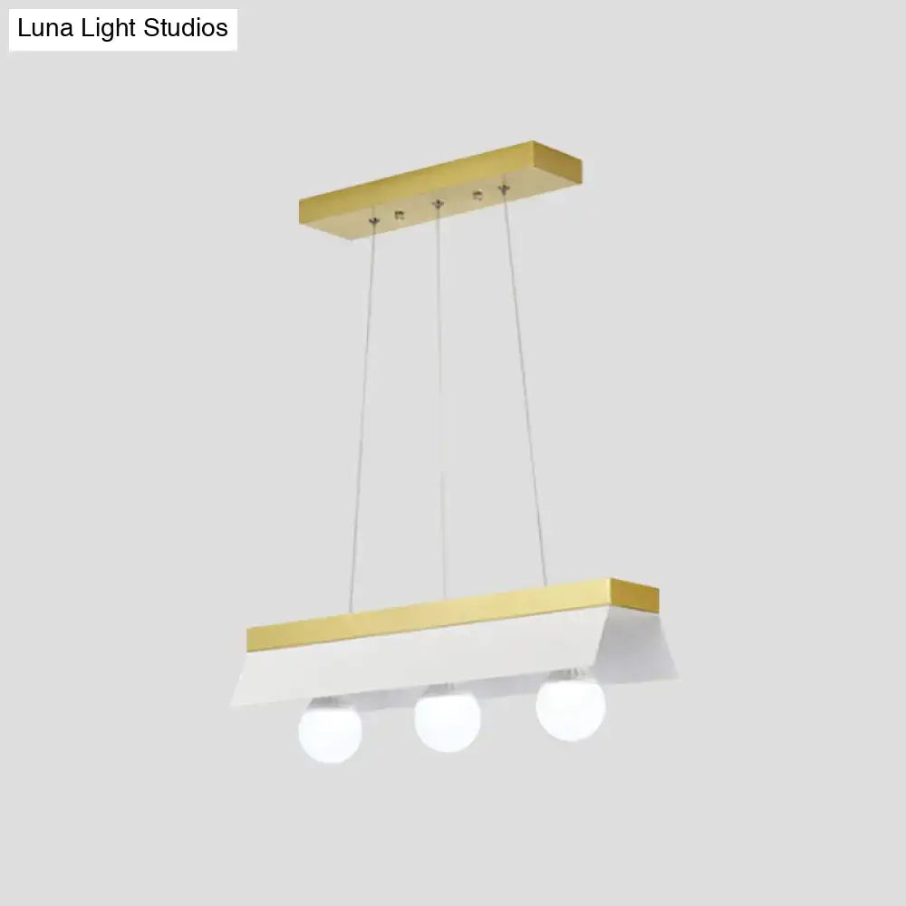 Modern gold & wood pendant light with black & white shade dining room