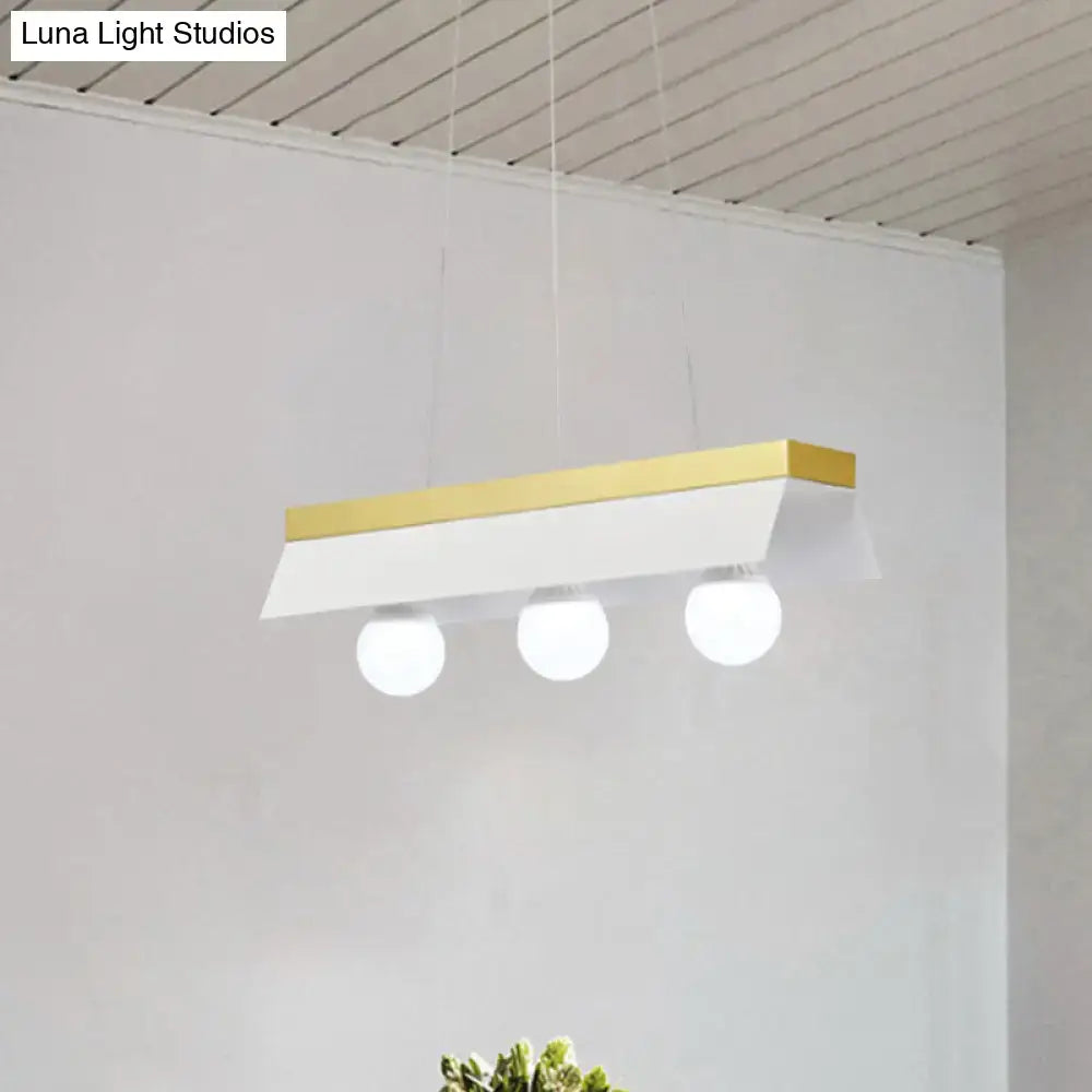 Modern gold & wood pendant light with black & white shade dining room