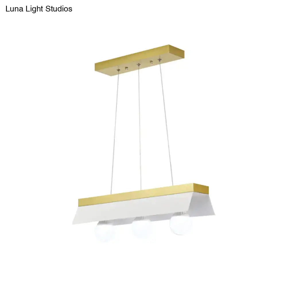 Modern gold & wood pendant light with black & white shade dining room