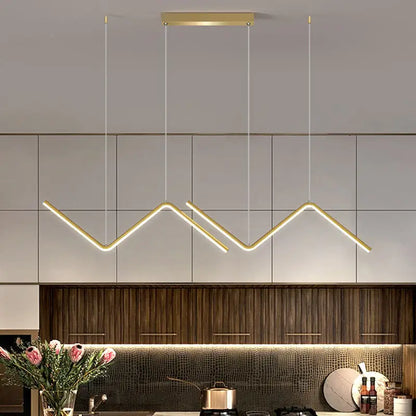 Modern gold zigzag pendant lighting fixture for dining room