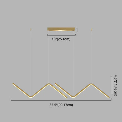 Modern gold zigzag pendant lighting fixture for dining room