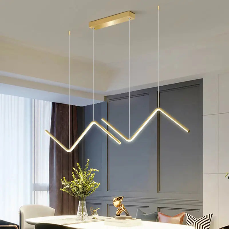 Modern gold zigzag pendant lighting fixture for dining room