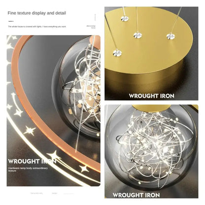 Modern golden acrylic led chandelier bedroom planet pendant light