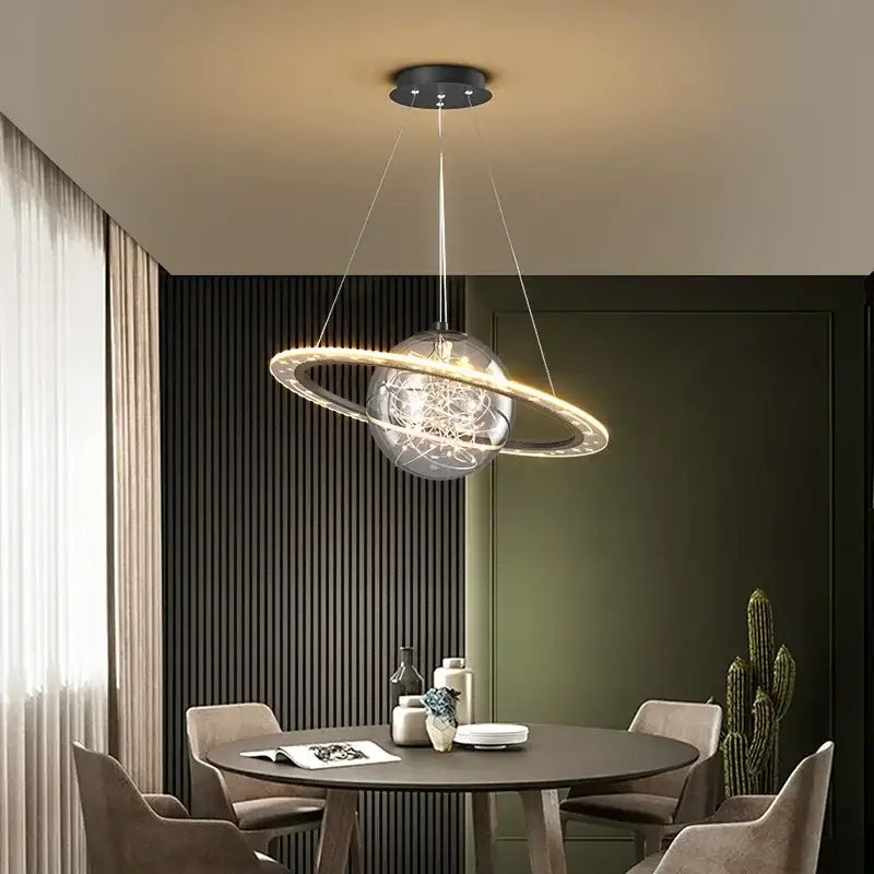 Modern golden acrylic led chandelier bedroom planet pendant light