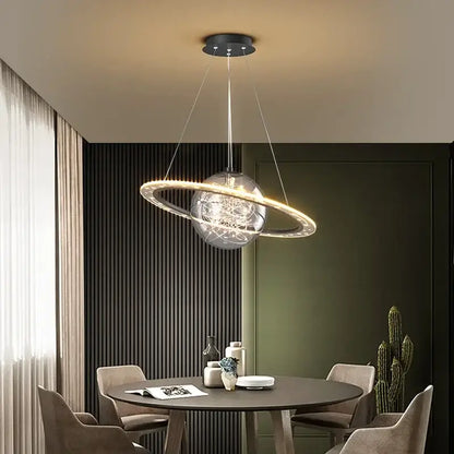 Modern golden acrylic led chandelier bedroom planet pendant light