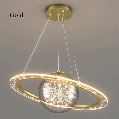 Modern golden acrylic led chandelier bedroom planet pendant light