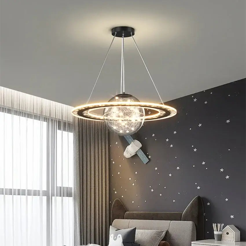 Modern golden acrylic led chandelier bedroom planet pendant light