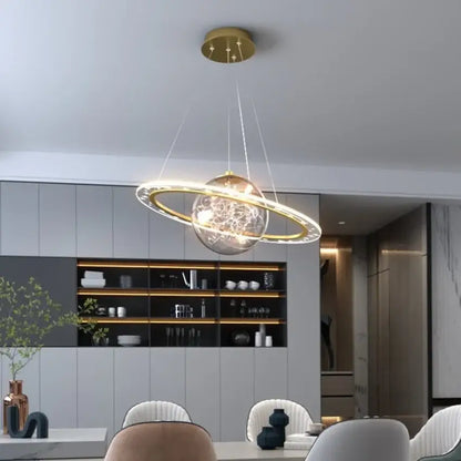 Modern golden acrylic led chandelier bedroom planet pendant light