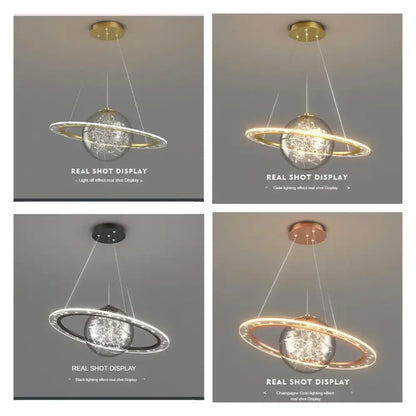 Modern golden acrylic led chandelier bedroom planet pendant light