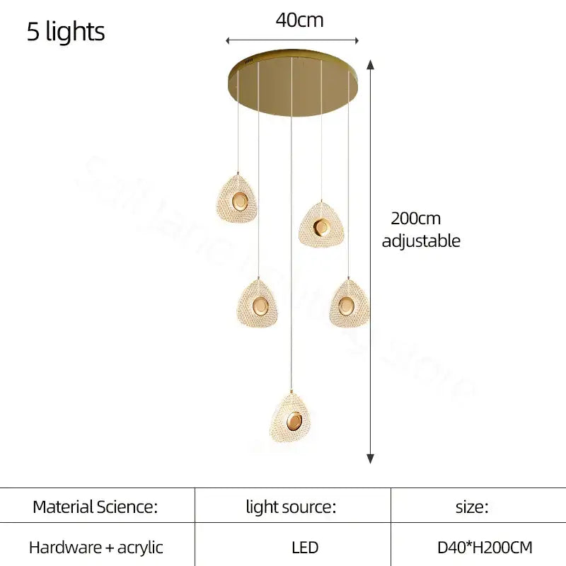 Modern golden acrylic led chandeliers living room cascading lights