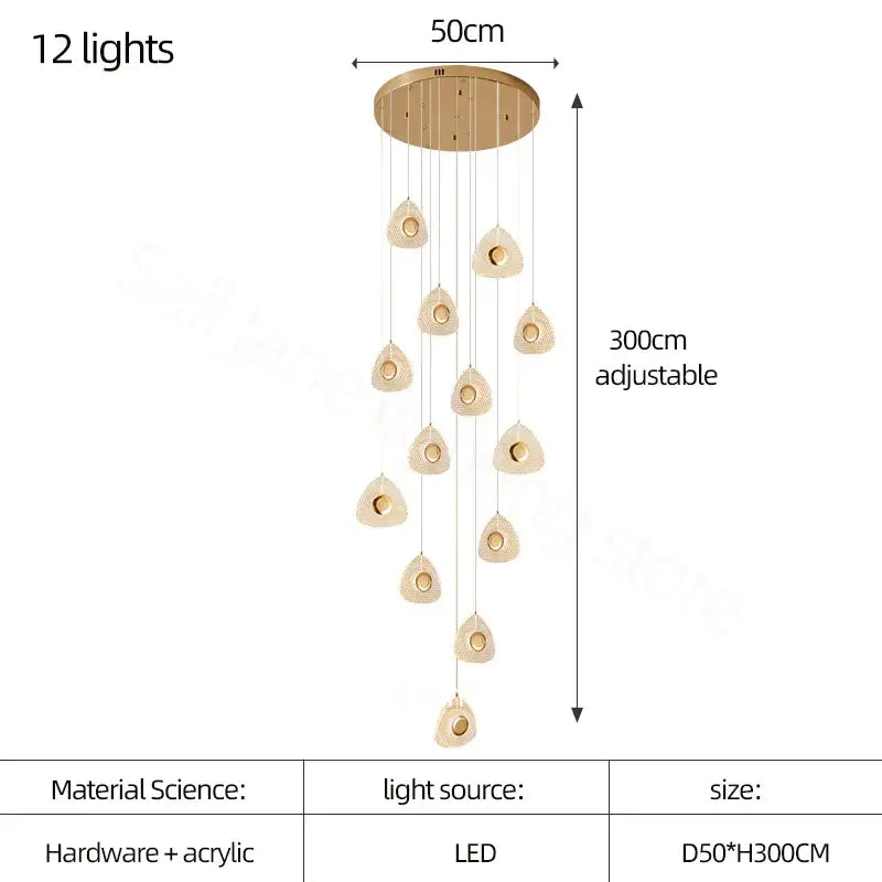 Modern golden acrylic led chandeliers living room cascading lights