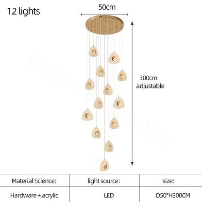 Modern golden acrylic led chandeliers living room cascading lights