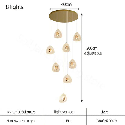 Modern golden acrylic led chandeliers living room cascading lights