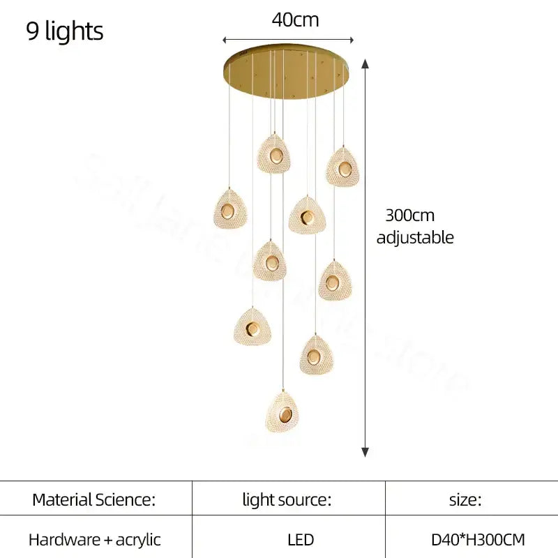 Modern golden acrylic led chandeliers living room cascading lights