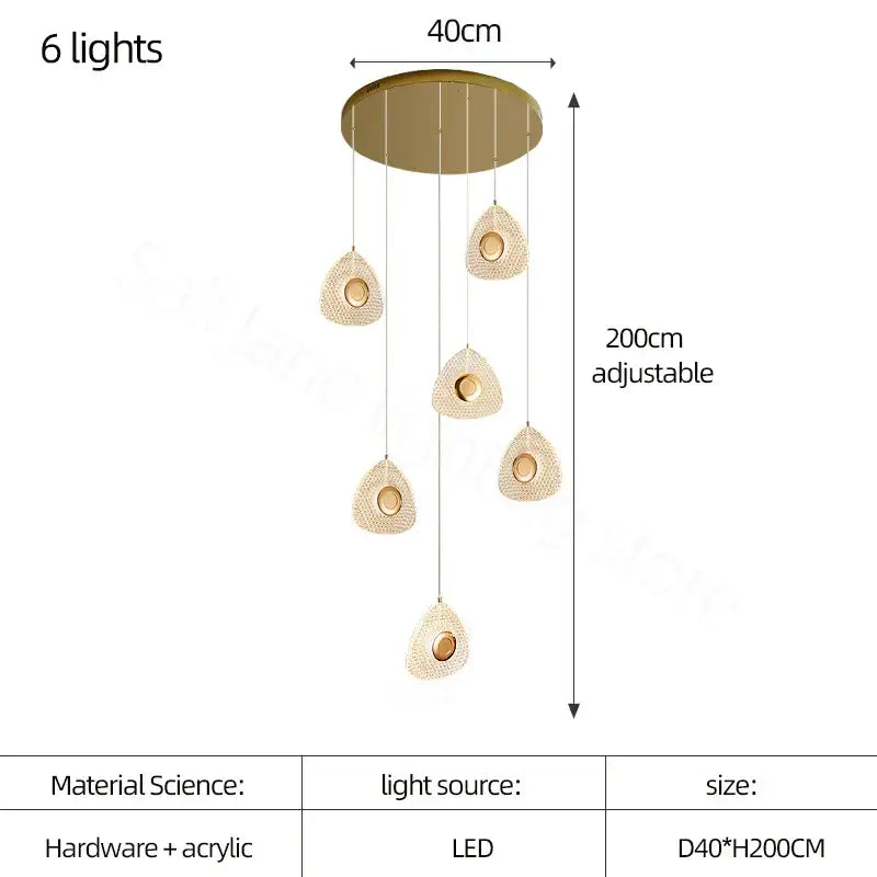 Modern golden acrylic led chandeliers living room cascading lights